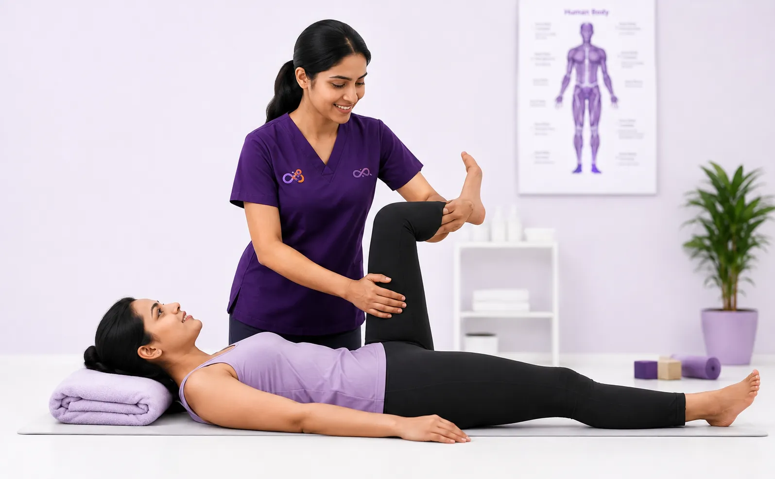 Physiotherapist assisting a patient during a rehabilitation session
