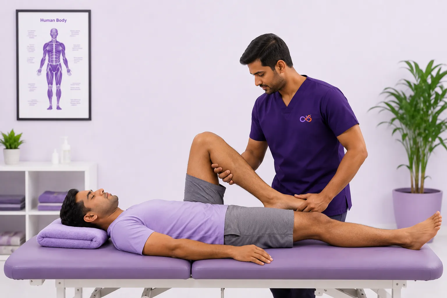 Physiotherapist treating a patient on a treatment table
