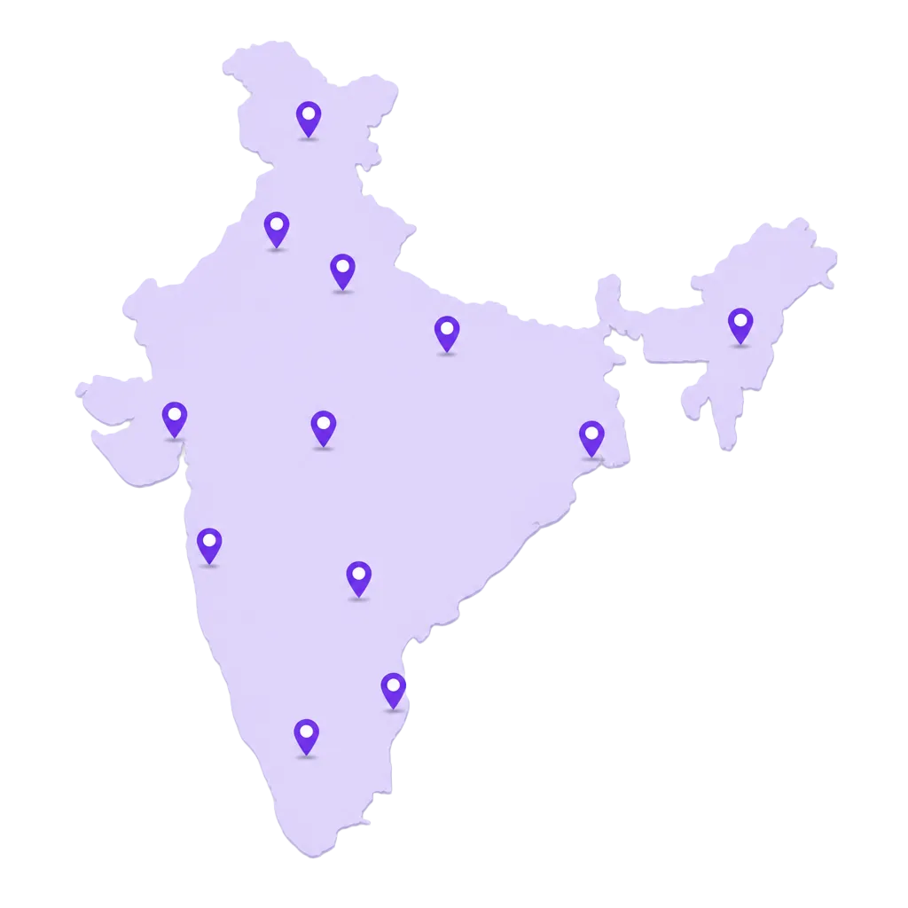 Map of India showing cities with active physiotherapy demand